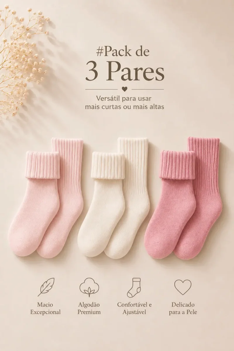 Pack de 3 Pares de Meias em Algodão Penteado Superior Efeito Curtas ou Altas | Sem Costura na Biqueira | Ref. 10122 - Image 6
