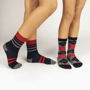 Pack de 2 pares de meias em algodão penteado superior losango/risca | Sem Costura na Biqueira Ref.16425